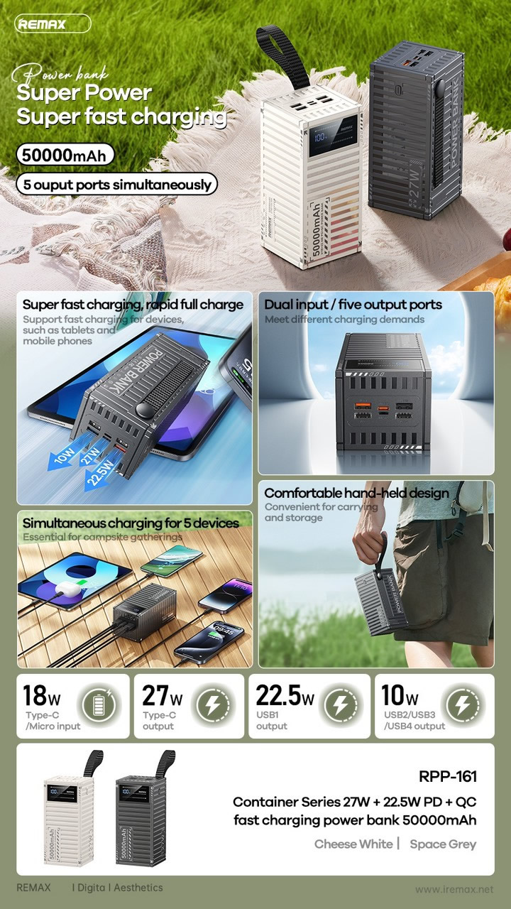 Pin sạc nhanh 27w Remax RPP-161 50.000mAh dự phòng PD 22.5w QC3.0 chính hãng [BH: 1 NĂM]