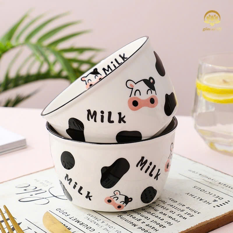 Combo 5 Chén sứ ăn cơm COW MILK đáng yêu [BH: NONE]