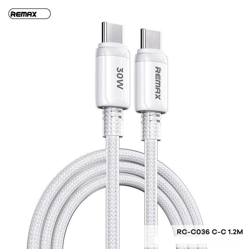 Cáp sạc nhanh 30w REMAX RC-C036 (c-c) 1.2m - 2 đầu type c ra type-c chính hãng [BH 1 năm]