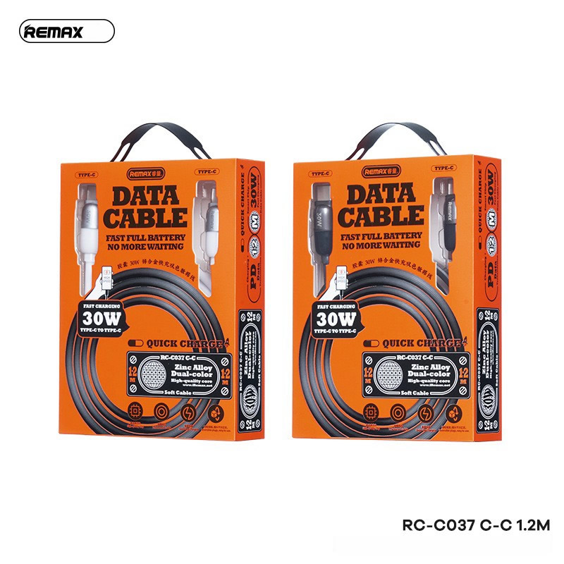 Cáp sạc nhanh 30w REMAX RC-C037 (c-c) 1.2m - 2 đầu type c ra type-c chính hãng [BH 1 năm]