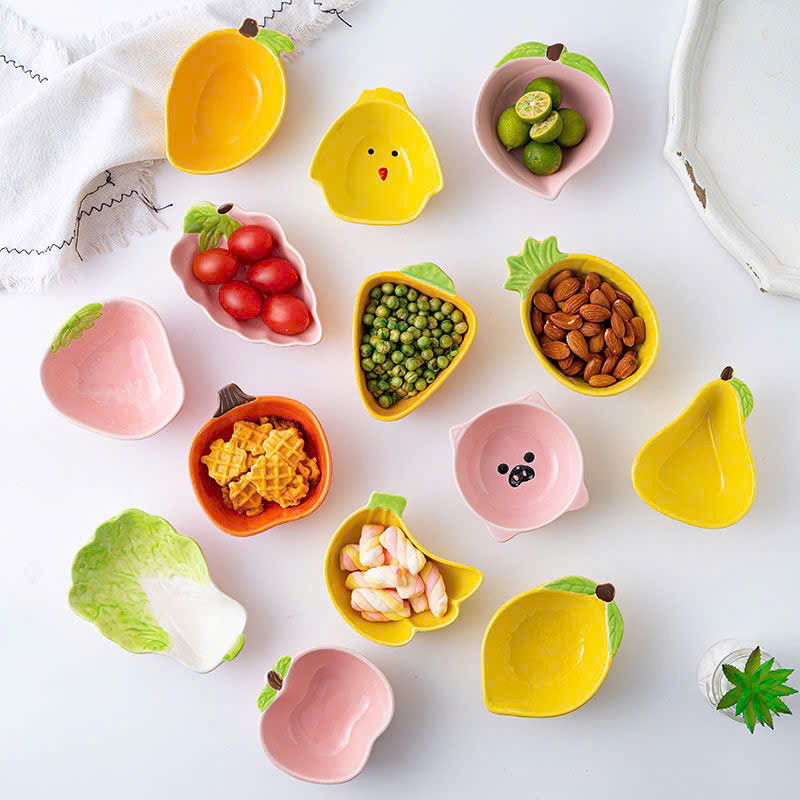 Set 5 chén sứ nhiều hình (hình trái cây, hình thú) mini decor, ăn dặm, đựng gia vị [BH: NONE]