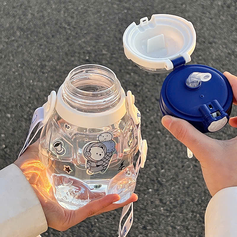 Bình đựng nước PHI HÀNH GIA GẤU 600ML cho bé, kèm ống hút, nút bấm tự động bật tiện lợi [BH: NONE]