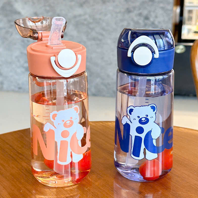 Bình nhựa đựng nước NICE BEAR 650ml cho bé, có ống hút, nút bật tiện lợi [BH: NONE] 1l1d10
