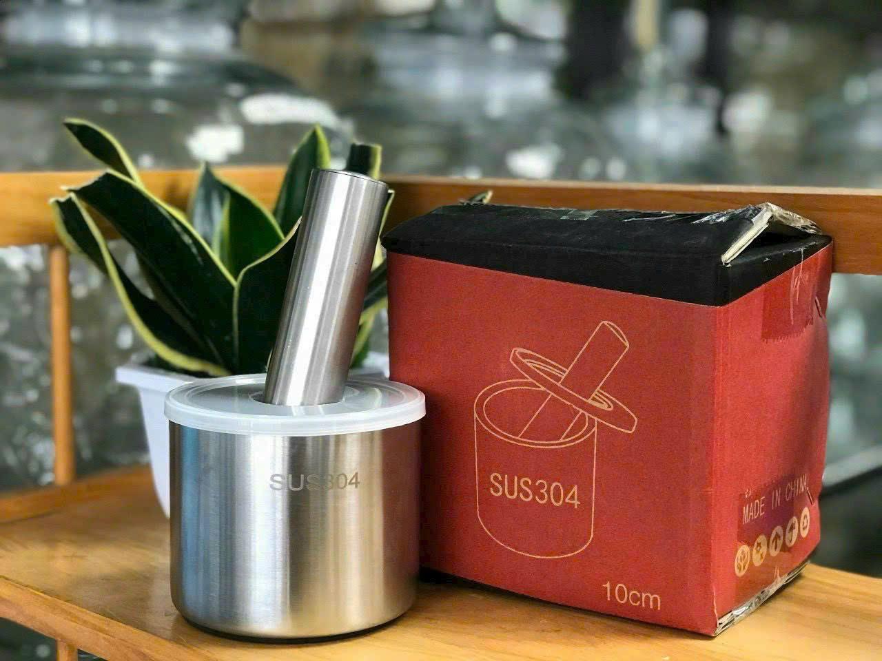 Bộ chày cối giã tỏi ớt inox 304 size 10cm có nắp đậy chống văng dễ vệ sinh [BH: NONE]