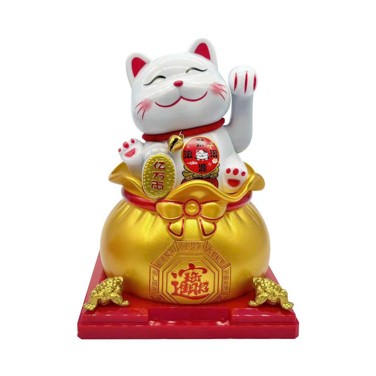 Tượng Mèo Thần Tài vẫy tay ngồi trên túi tiền thu hút tài lộc may mắn, phong thủy cho gia  chủ [BH: NONE]