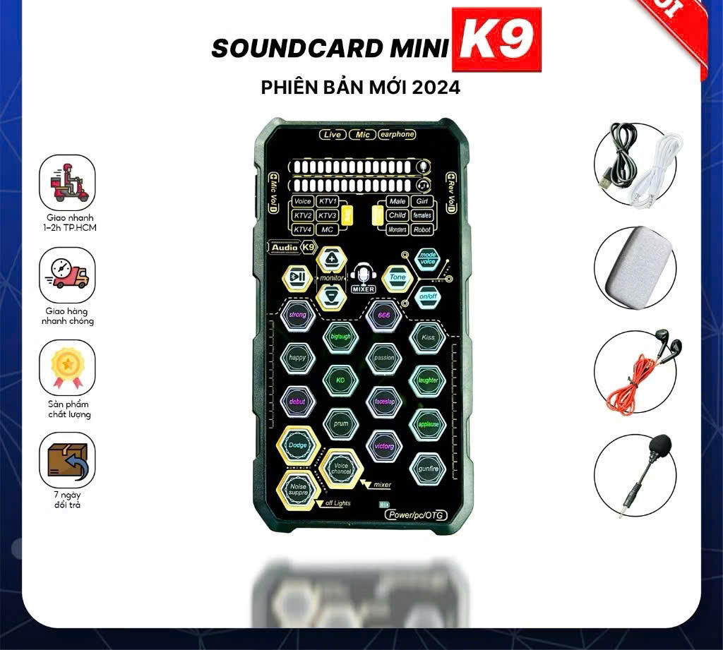 Soundcard mini livetream TikTok K9 mẫu mới 2024 siêu đẹp siêu hay