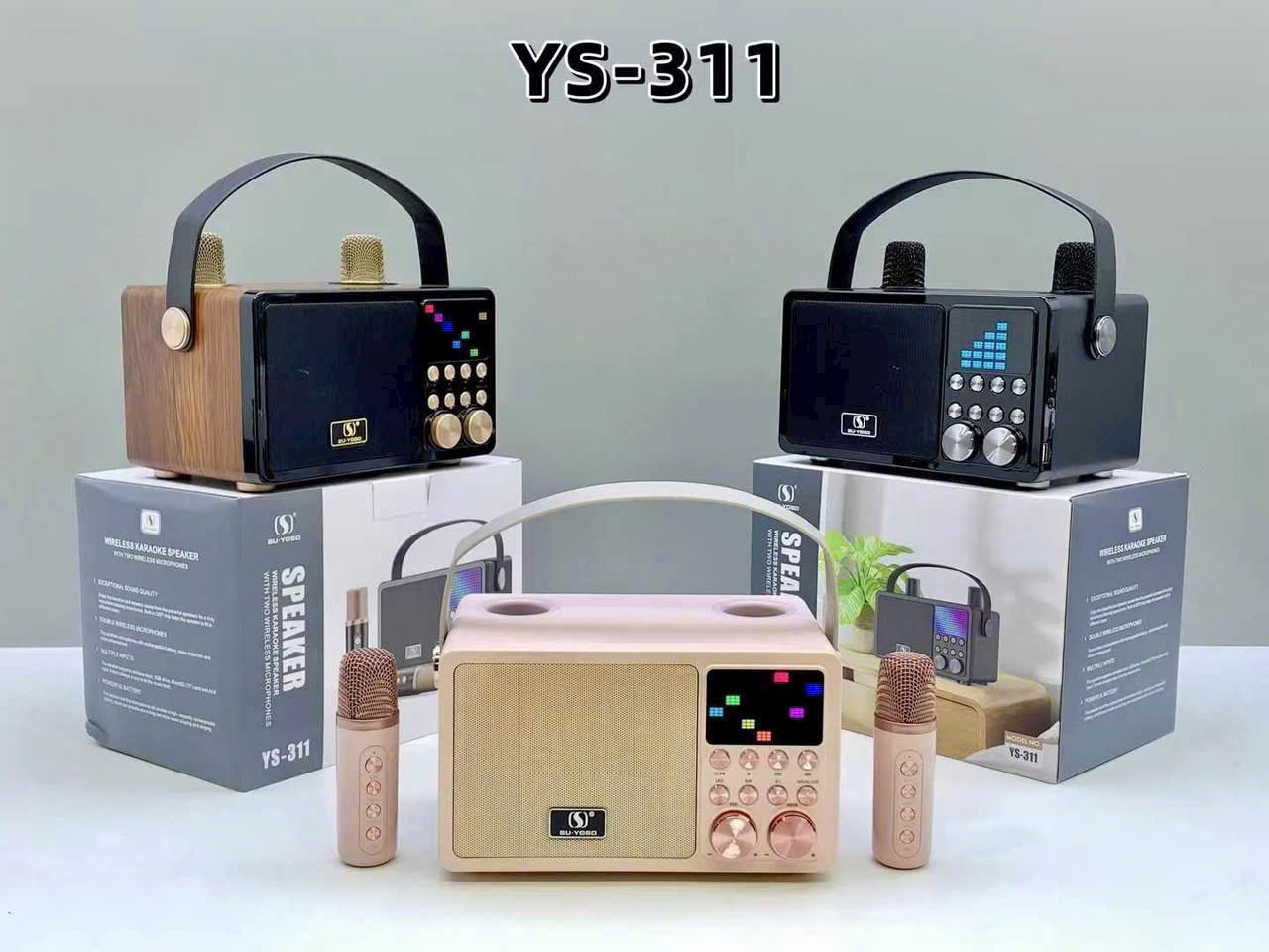 Loa bluetooth karaoke YS-311 loa xách tay kèm 2 micro không dây siêu hay [BH 6 Tháng]