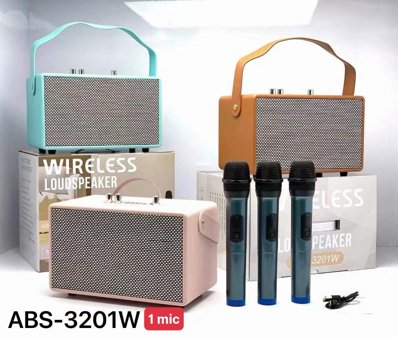 Loa bluetooth karaoke ABS-3201W mẫu xách tay bọc giả da siêu đẹp kèm 1 micro hát siêu hay [BH 6 Tháng]