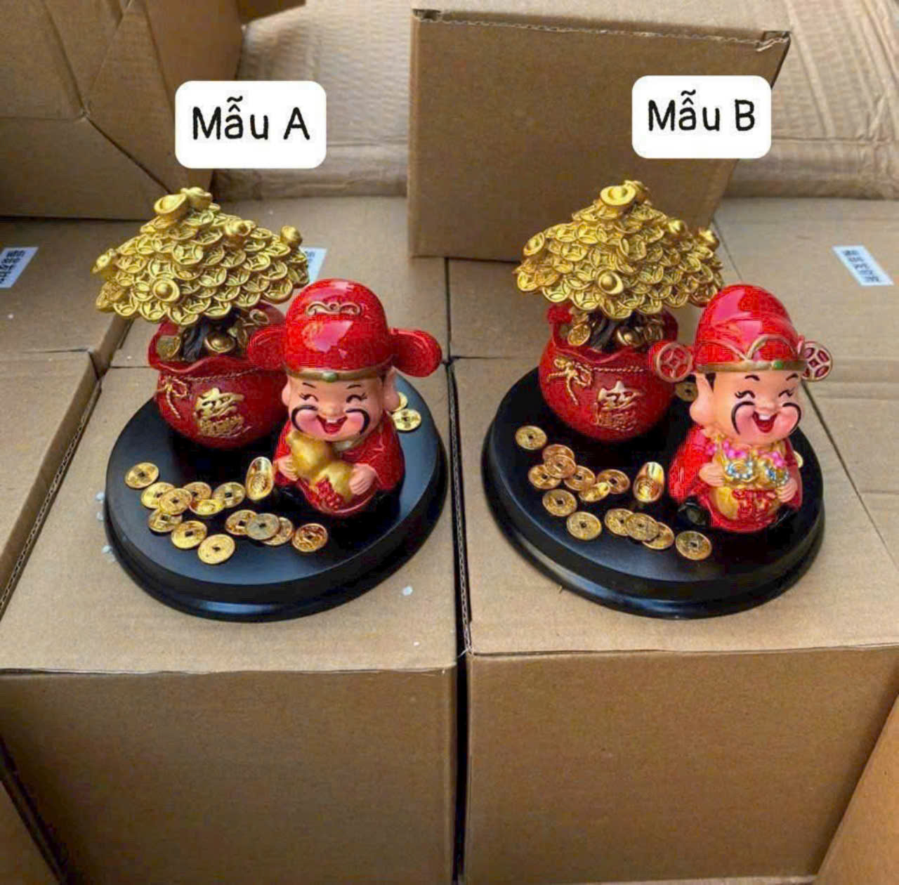 Tượng Thần tài mẫu A/ mẫu B (tùy lô) cùng Chậu tài lộc có cây kim tiền phong thủy size 10X11CM chiêu tài kích lộc [BH: None]
