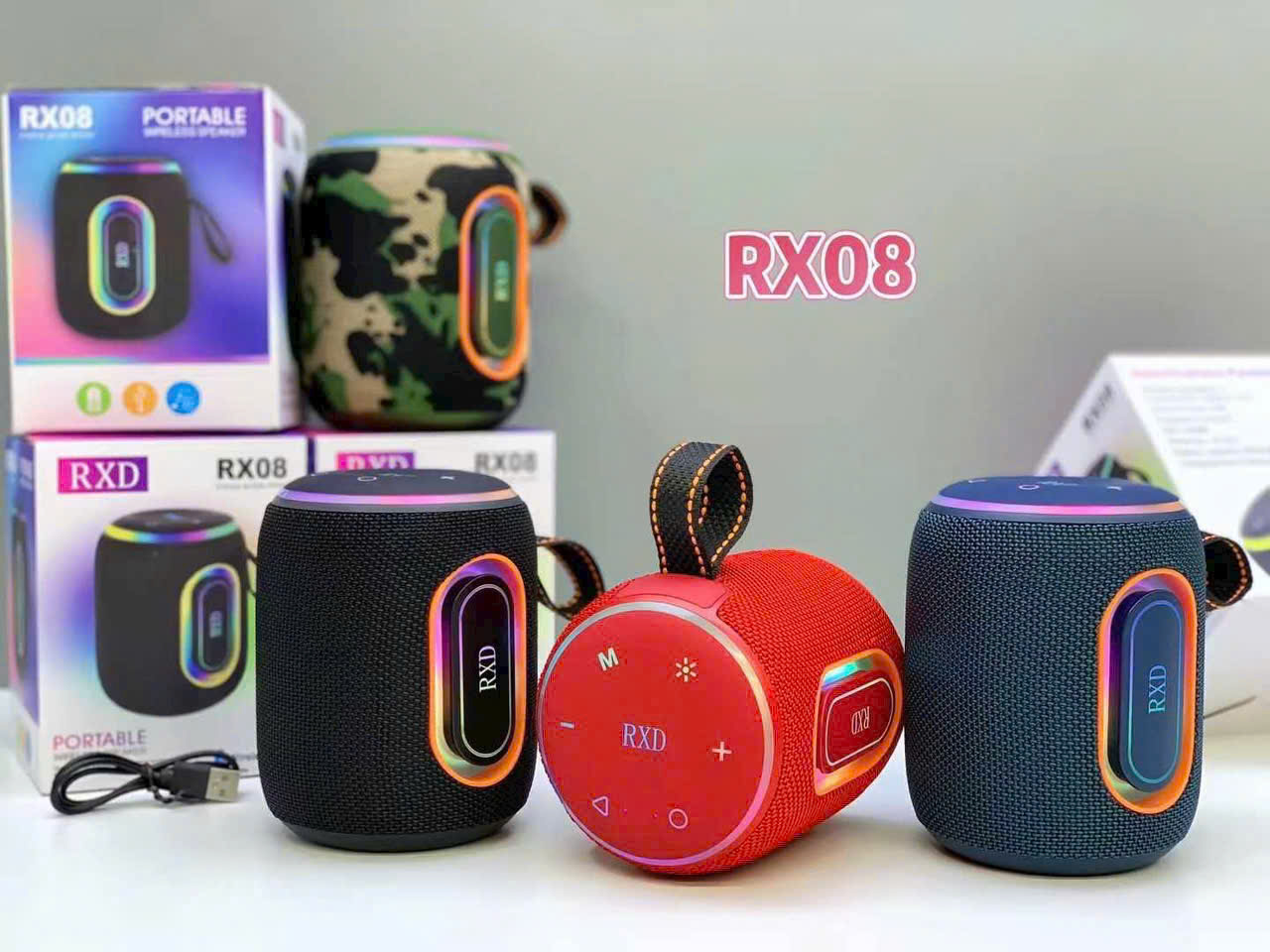 Loa bluetooth RXD RX08 mẫu mới kèm đèn led siêu đẹp [BH 6 Tháng]