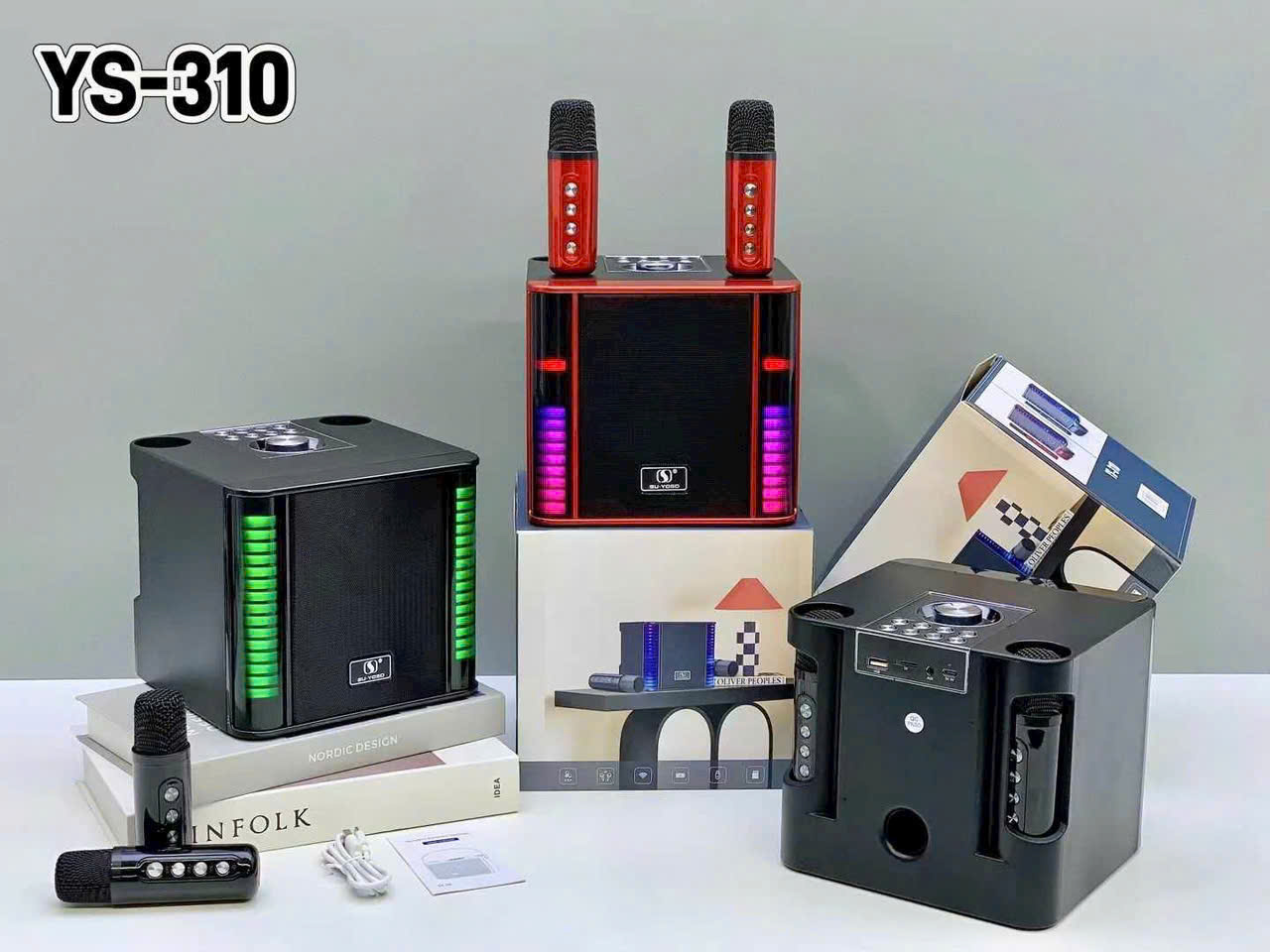 Loa bluetooth karaoke YS-310 kèm 2 micro siêu hay có led cực đẹp chính hãng [BH 6 Tháng]
