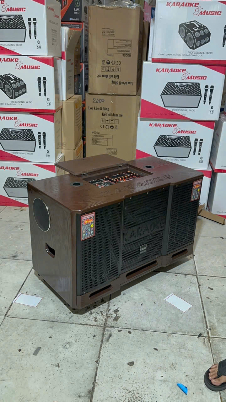 Loa bluetooth karaoke SOUNDBOX SB1-12 vân gỗ cao cấp kèm 2 micro siêu hay [BH 1 Năm]