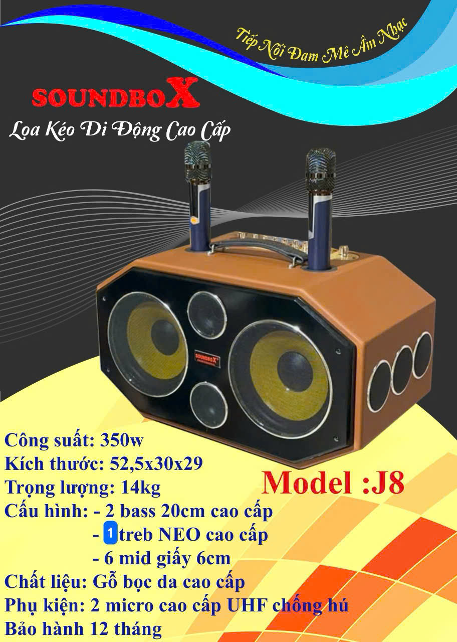 Loa bluetooth karaoke SOUNDBOX J8 bọc da cao cấp kèm 2 micro siêu hay [BH 1 Năm]