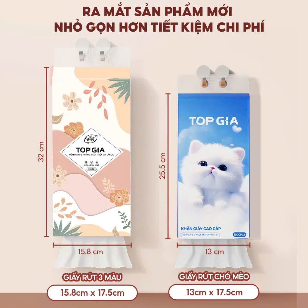 1 GÓI LẺ Khăn giấy khô rút Topgia mẫu mới DOG CAT 13x17.5cm an toàn cho bé, 100% bột gỗ nguyên sinh (Thùng 10 Gói) [BH: NONE]