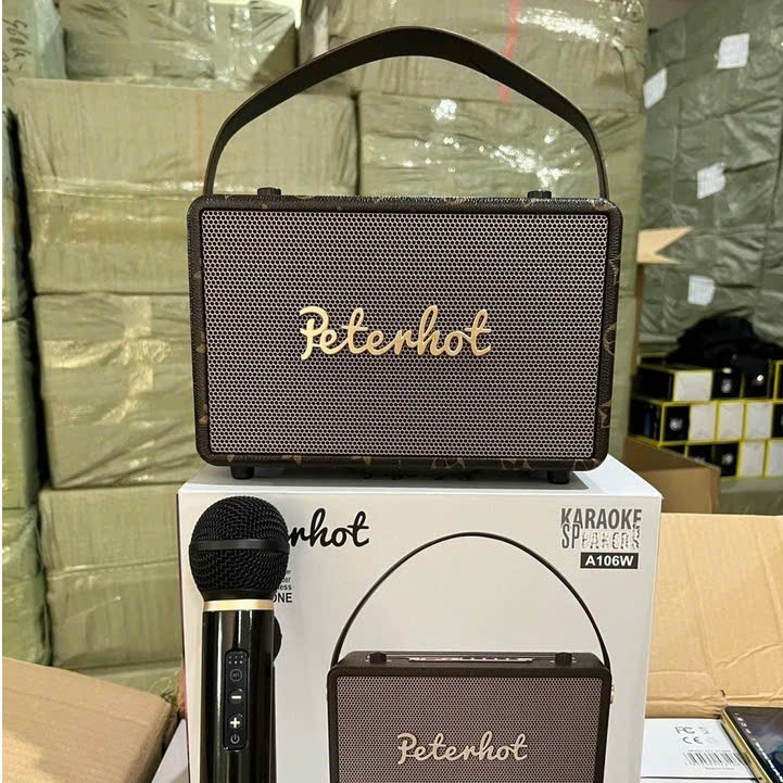 Loa bluetooth karaoke PETERHOT A106W kiểu xách tay kèm 1 micro không dây siêu hay [BH 3 Tháng]