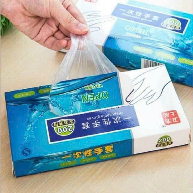Hộp 200 găng tay, bao tay nilong làm bếp dùng 1 lần OPEN