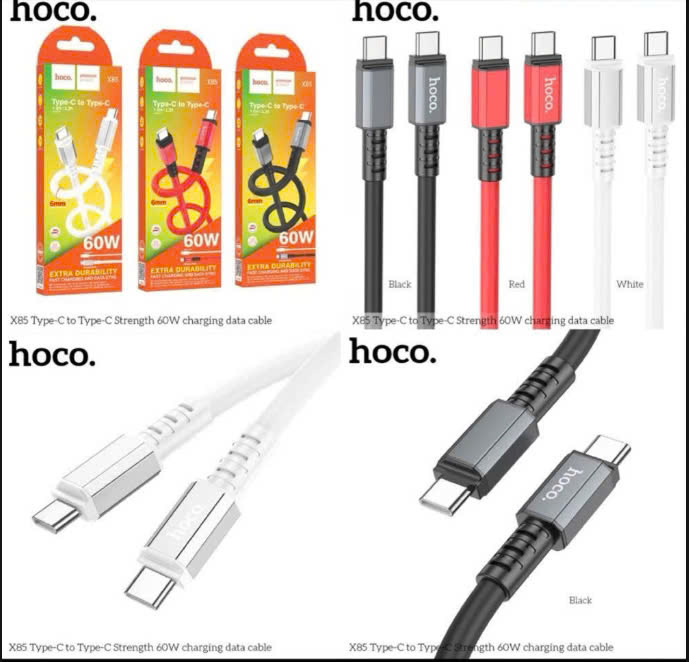 Cáp sạc nhanh 60w HOCO X85 (c-c) (2 đầu Type C) dây silicon chính hãng [BH 1 Năm]
