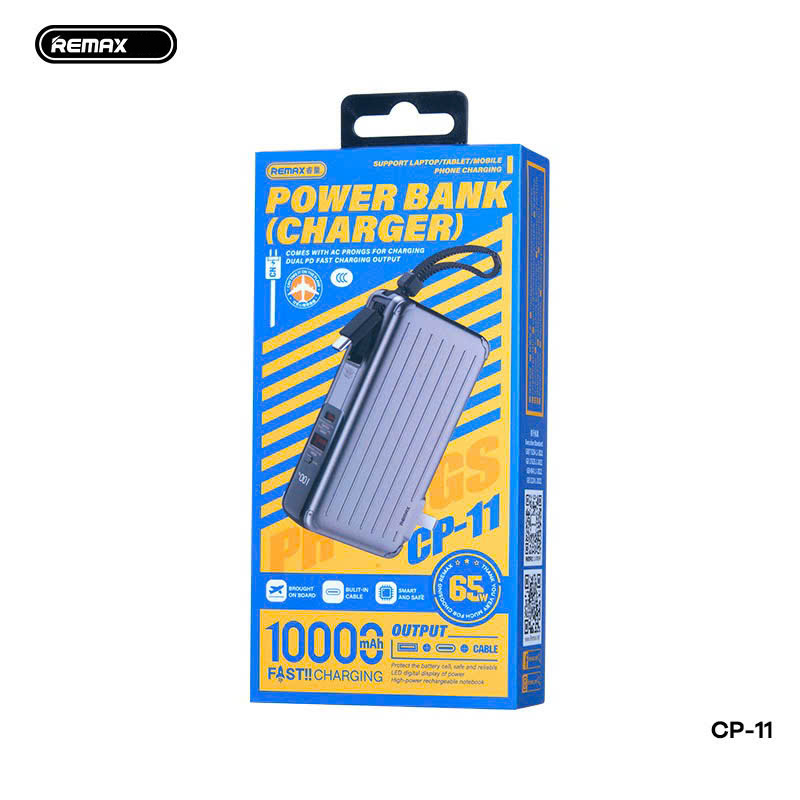 Pin sạc dự phòng REMAX CP-11 sạc nhanh 65w+QC3.0 10.000 kiêm sạc AC kèm dây cáp Type c chính hãng [Bh 1 Năm]