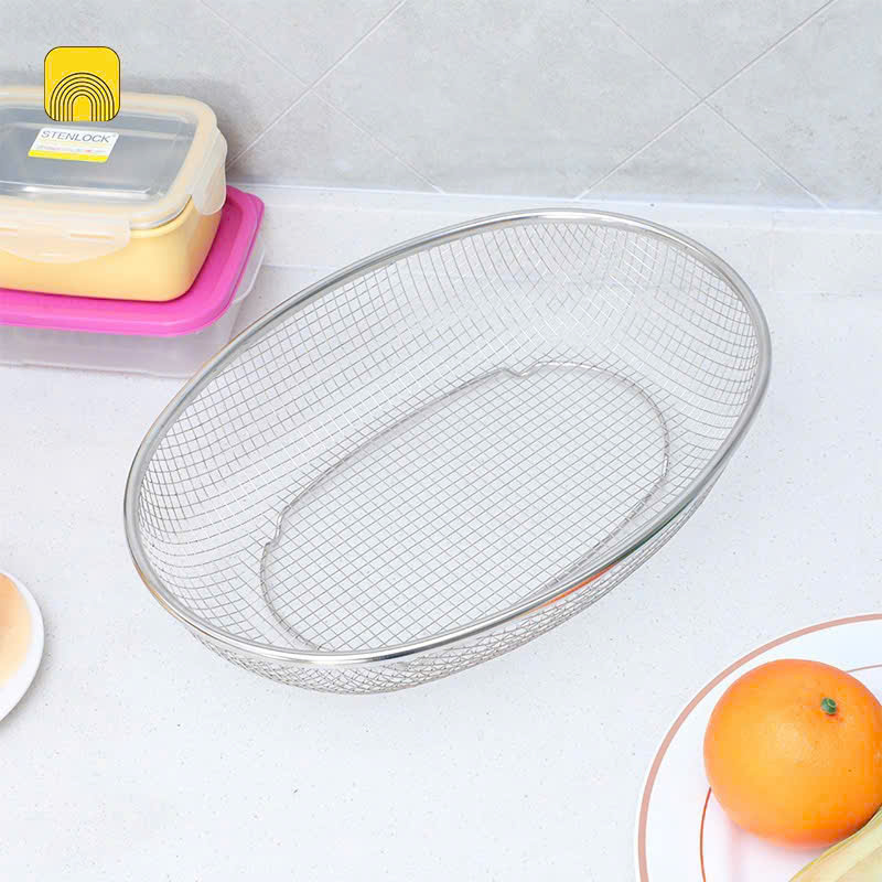 Rổ lưới inox bầu dục đựng trái cây, rau củ quả ráo nước đa năng [BH: NONE]