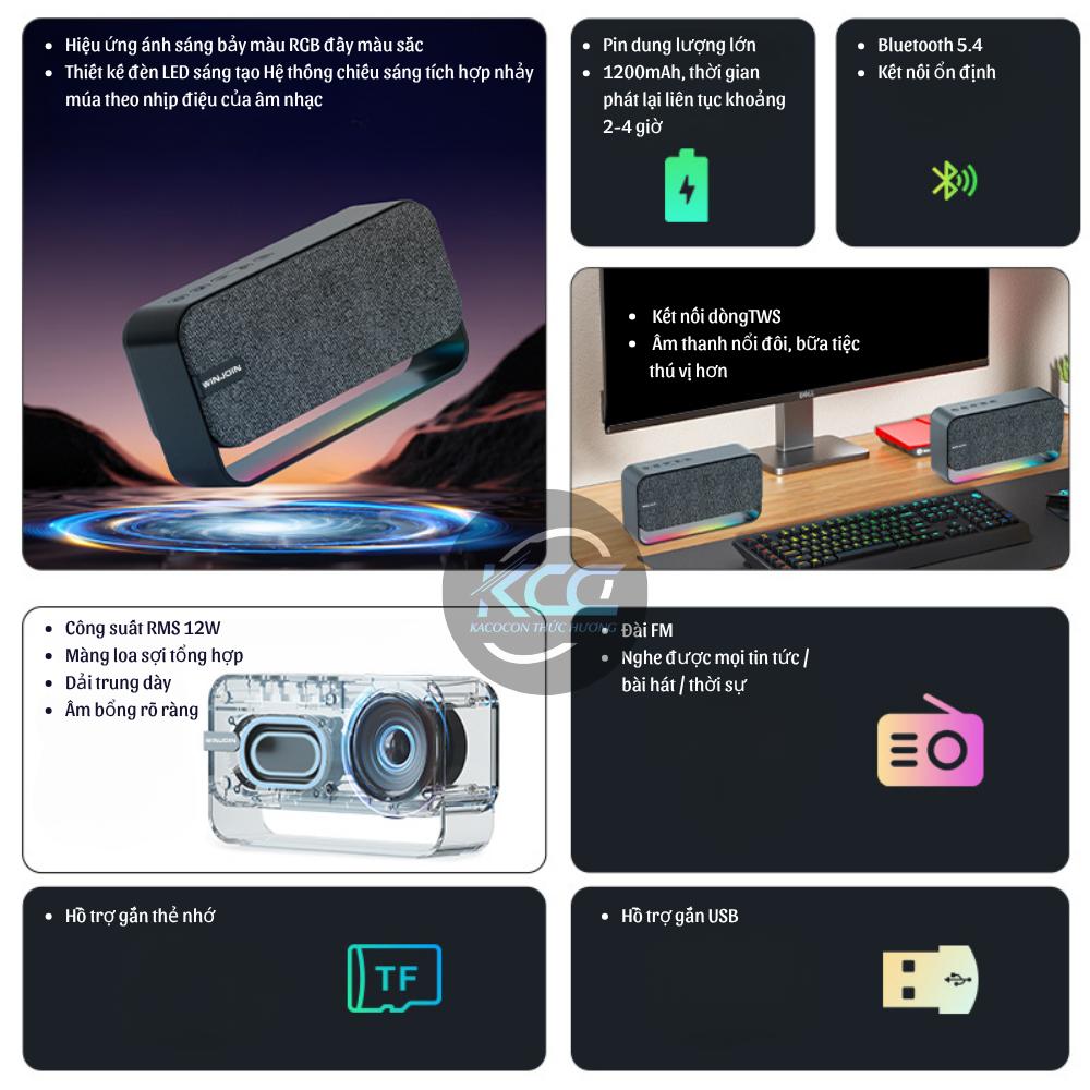 Loa bluetooth BO-02 chất liệu vải siêu đẹp kèm led RGB cực đẹp