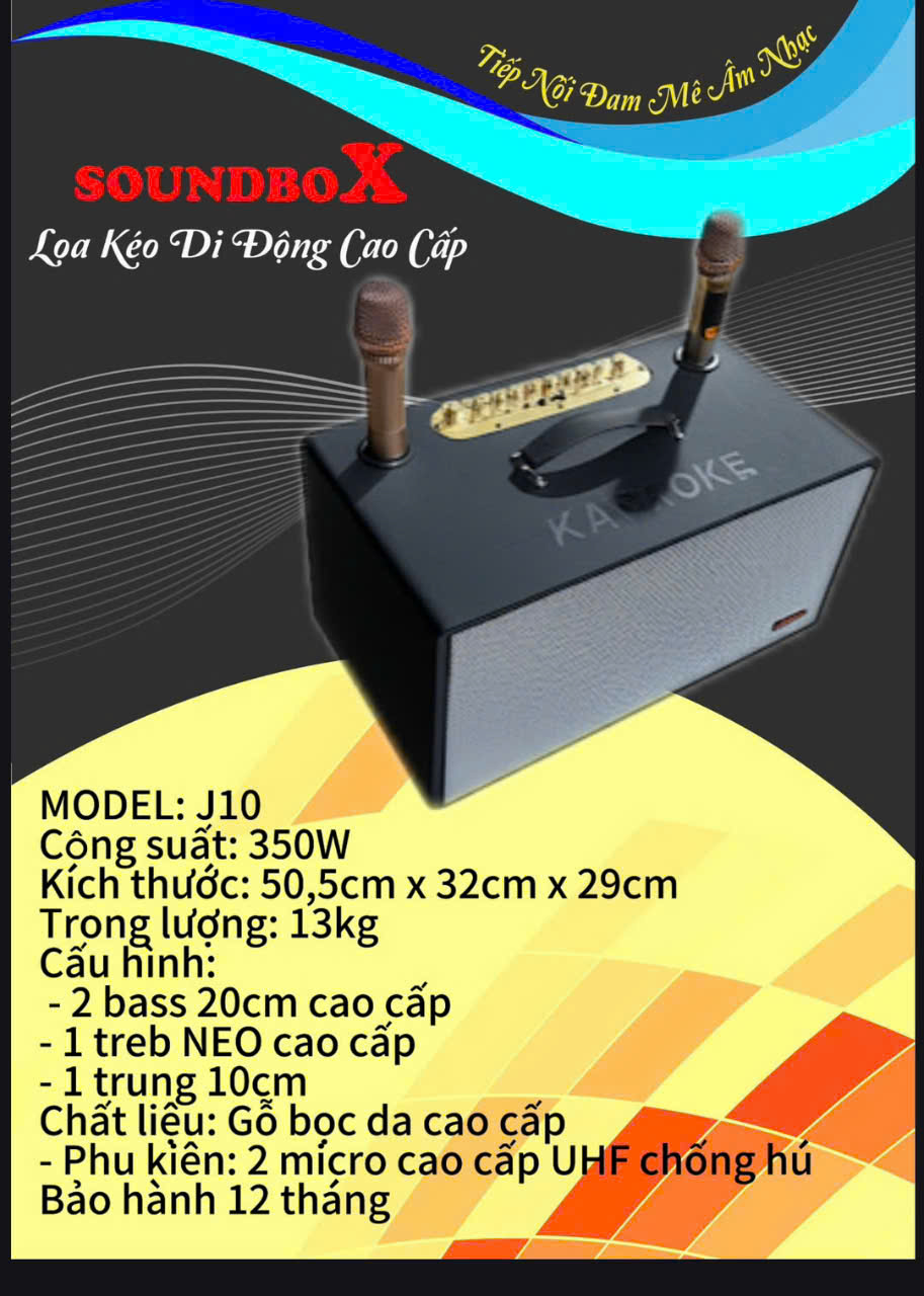 Loa bluetooth karaoke SOUNDBOX J10 loa bọc giả da cao cấp kèm 2 micro chống hú