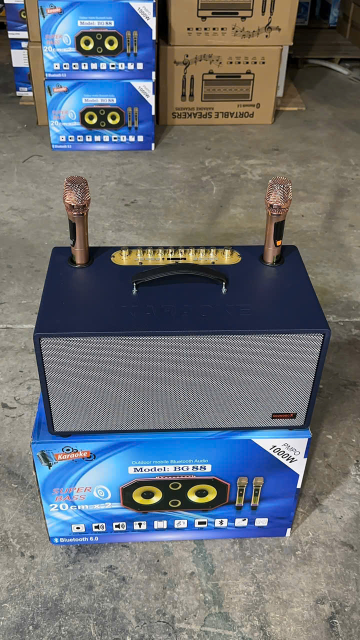 Loa bluetooth karaoke SOUNDBOX J10 loa bọc giả da cao cấp kèm 2 micro chống hú