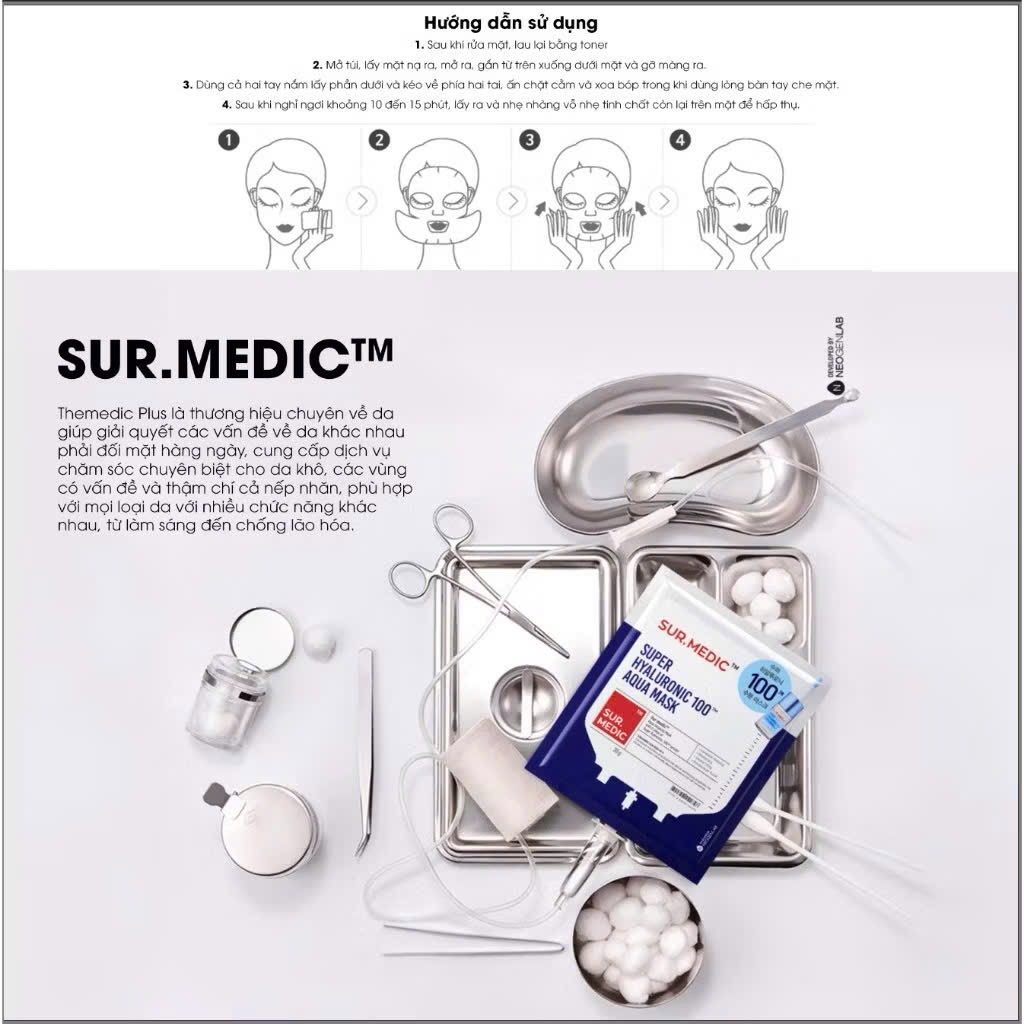 Mặt Nạ Sur.Medic Super Hyaluronic 100 Aqua Cấp Nước