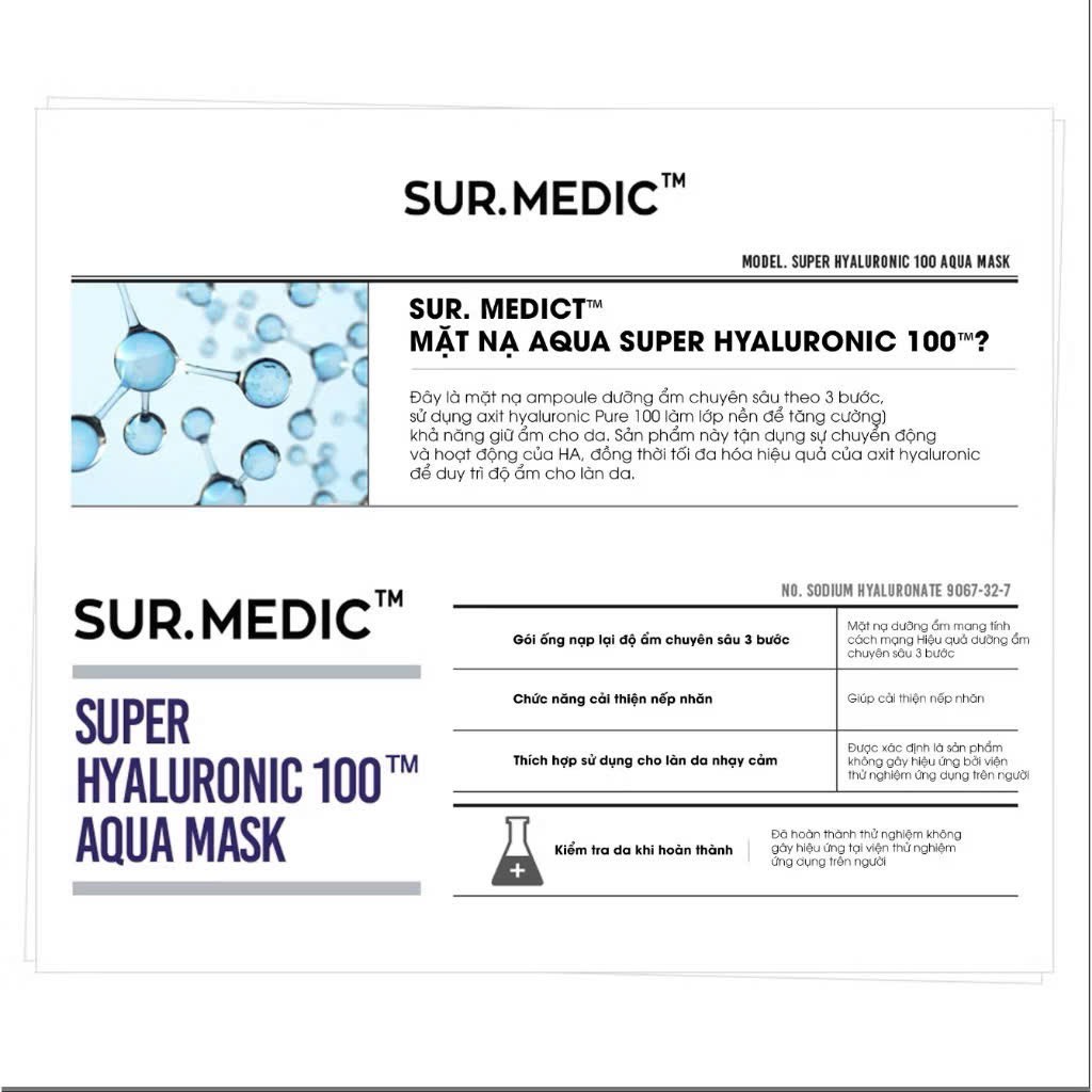 Mặt Nạ Sur.Medic Super Hyaluronic 100 Aqua Cấp Nước