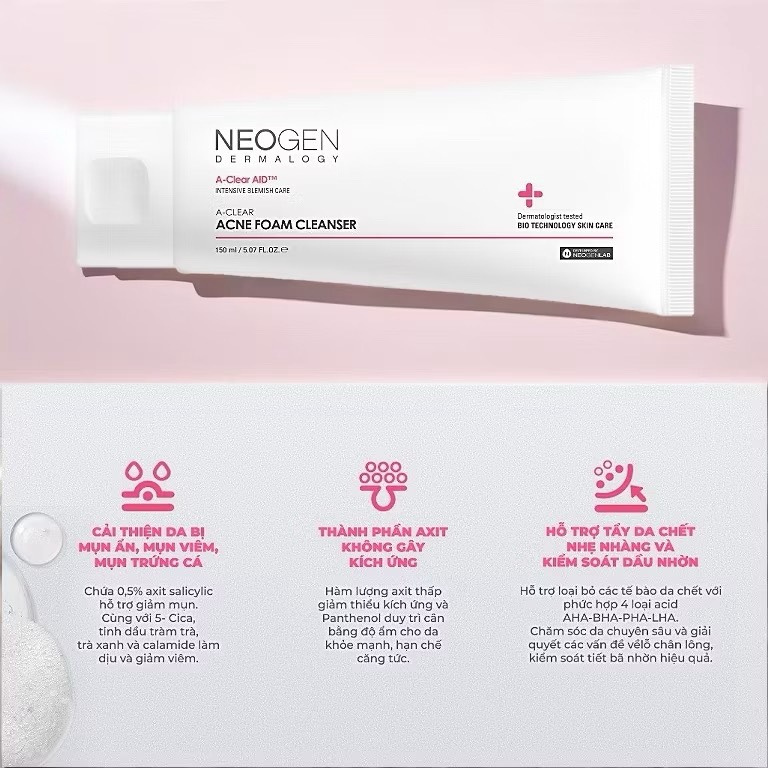 Sữa rửa mặt Neogen làm sạch sâu, hỗ trợ giảm mụn 150ml