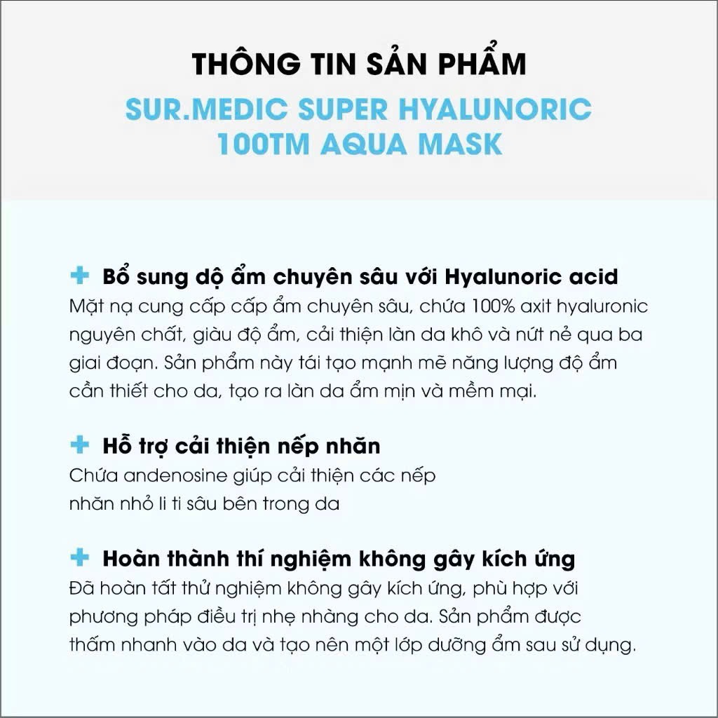 Mặt Nạ Sur.Medic Super Hyaluronic 100 Aqua Cấp Nước