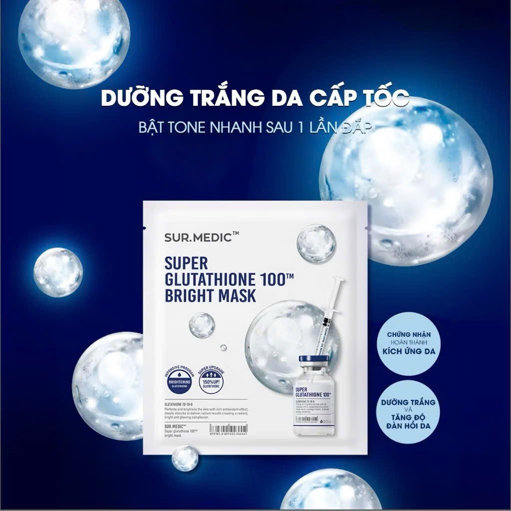 Mặt Nạ Sur.Medic Super Glutathione 100 Bright Truyền Trắng Căng Bóng Da