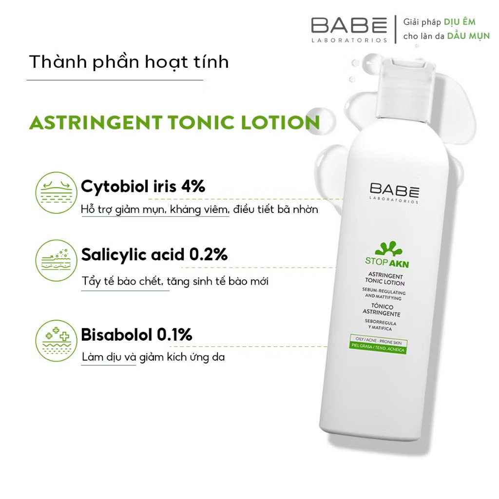 Toner cân bằng da BABE Stop AKN Astringent Tonic Lotion dành cho da dầu mụn 250ml