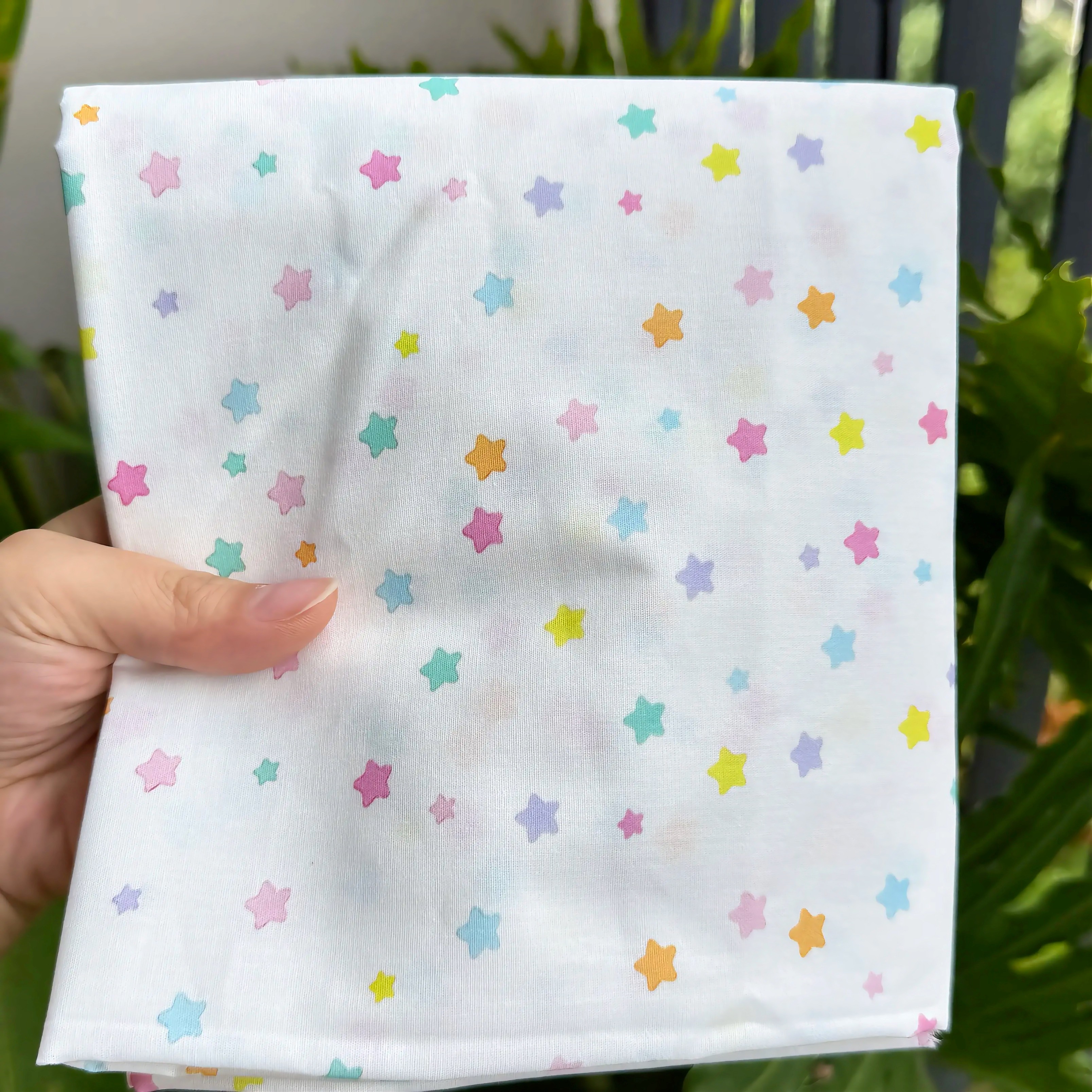 (Thô cotton) Vải in ngôi sao nhiều màu (dài 1m, khổ 1.45m, vải cắt liền) may quần áo trẻ em người lớn, decor, DIY