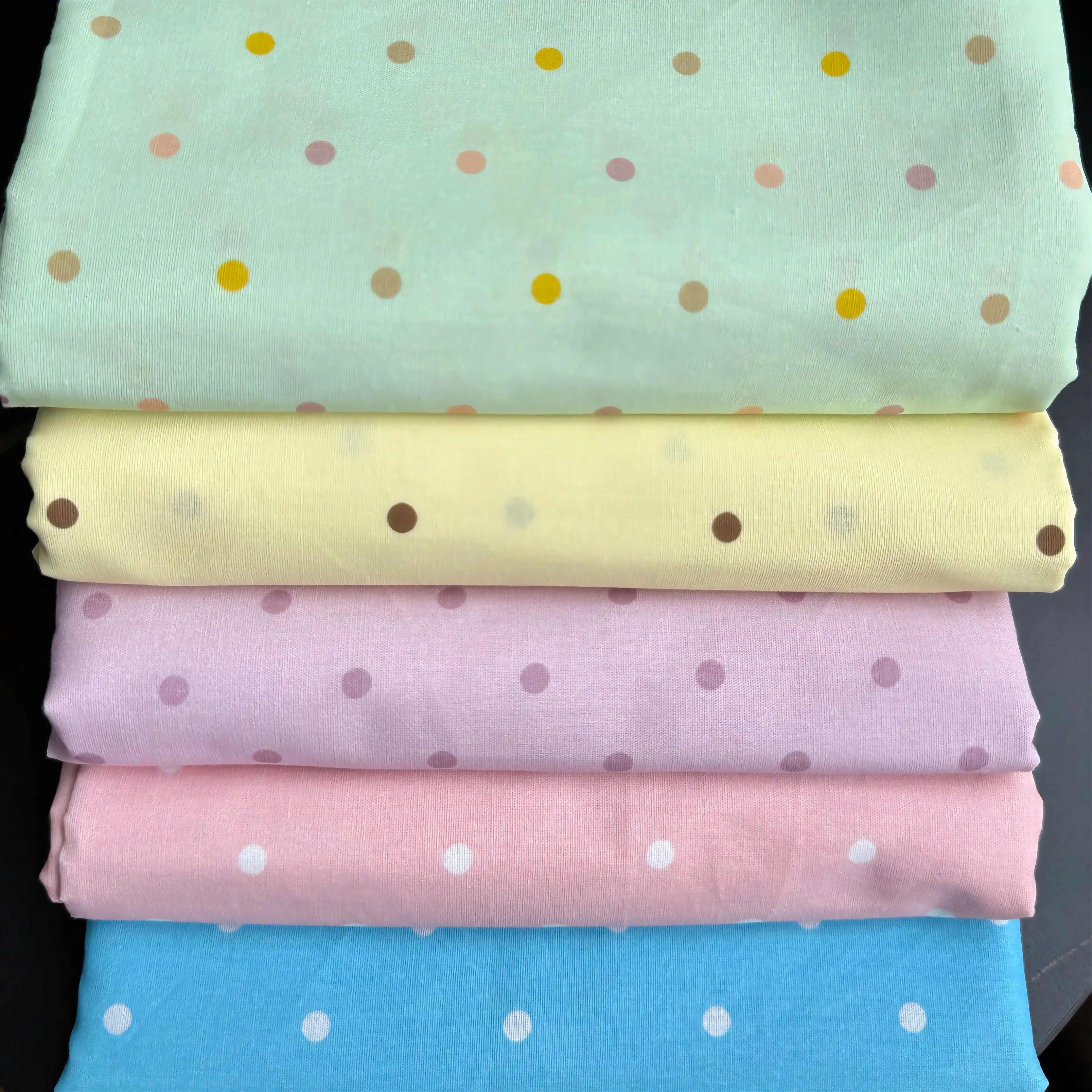 (Thô cotton) Vải chấm bi nhiều màu (dài 1m, khổ 1.45m, vải cắt liền) may quần áo trẻ em người lớn, decor, DIY