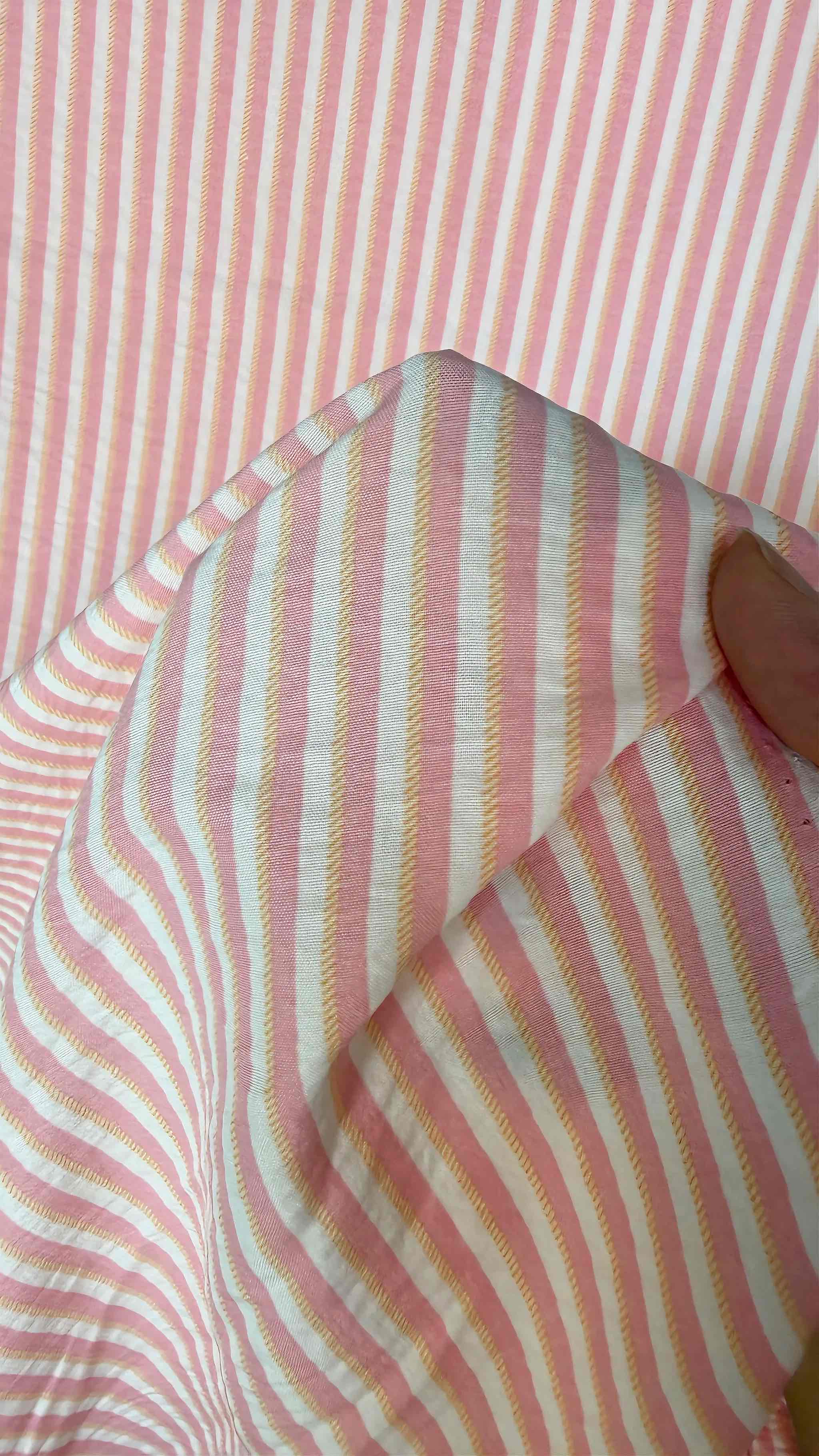 Vải Cotton hàn (đũi lạnh) sọc - may bộ, đầm, handmade, decor (dài 1m, khổ 1m6, vải cắt liền)