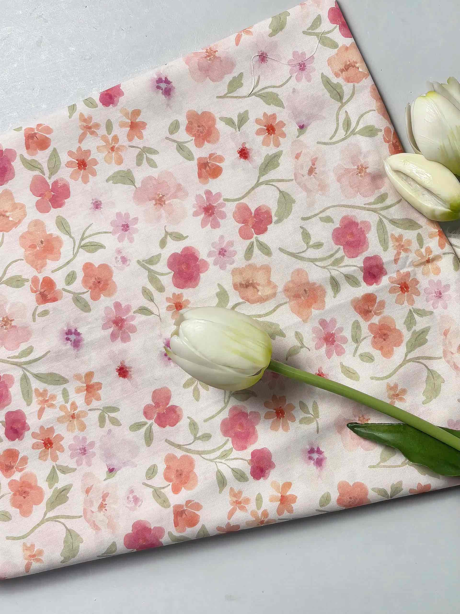 Vải Thô cotton- in hoa, chấm bi, caro, sọc- may đầm, bộ, handmade (dài 1m, khổ 1m45, vải cắt liền)