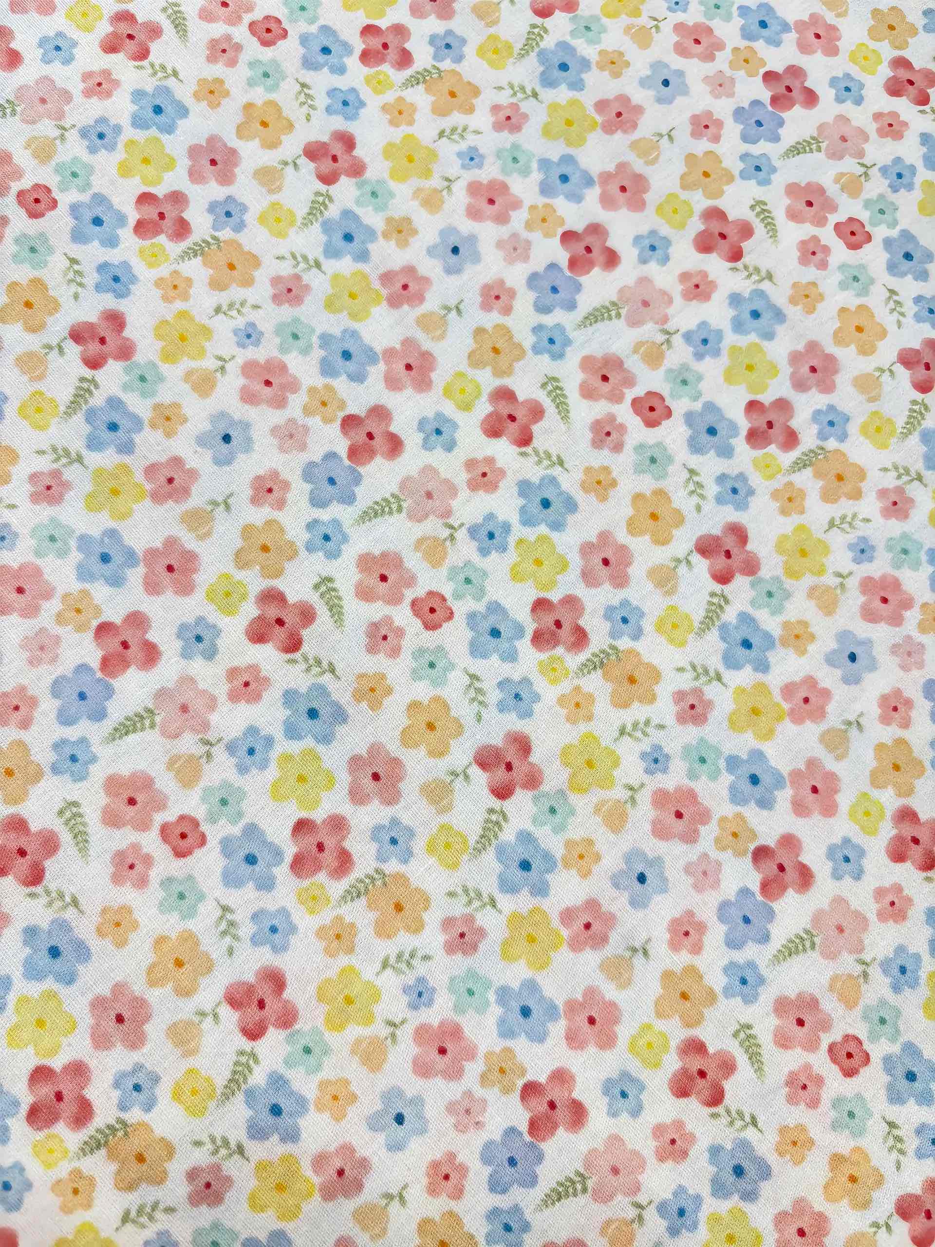 Vải Thô cotton in hoa, trái tim - may đầm, bộ, handmade, decor (dài 1m, khổ 1m45, vải cắt liền)