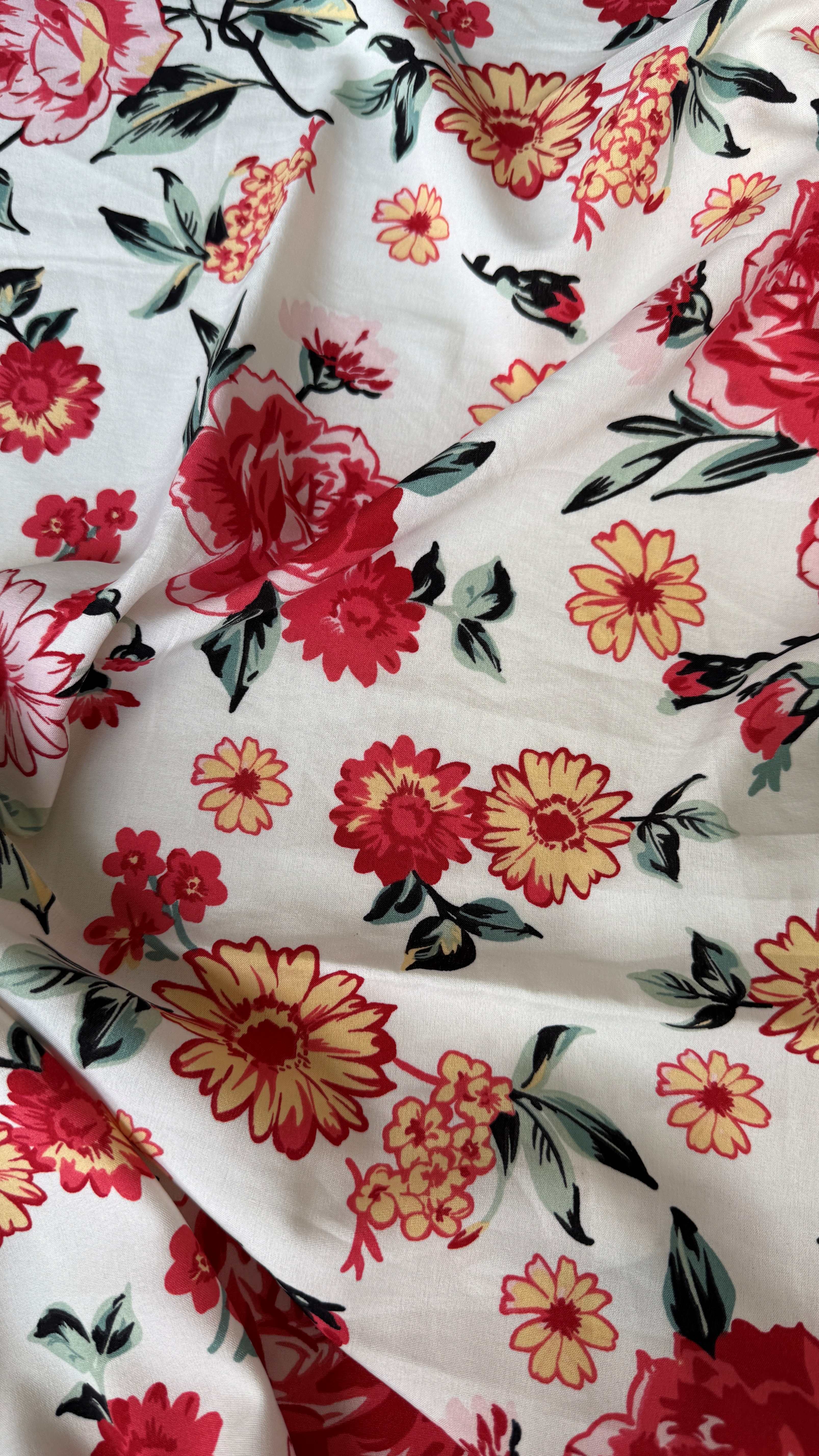 Vải Lụa 100D (SLx0.5m khổ 1.5m) lụa Nhật, hoa nhí tông đỏ hồng