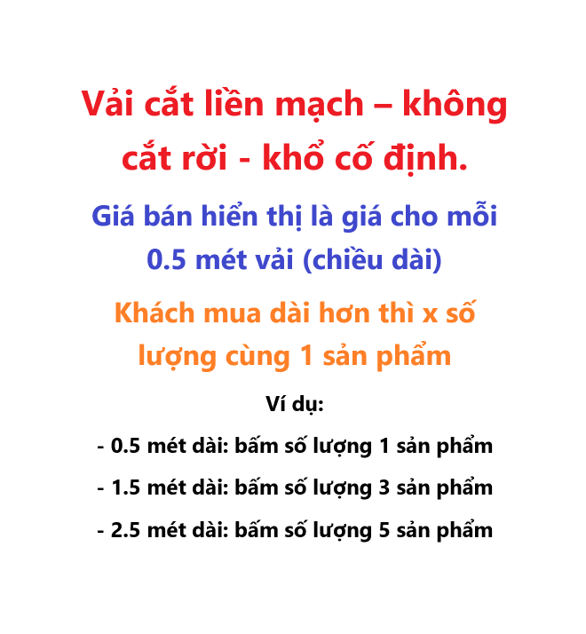 Vải cotton (SLx0.5m khổ 1.4m) kate caro in hình rõ nét, màu sắc rực rỡ, thấm hút tốt.