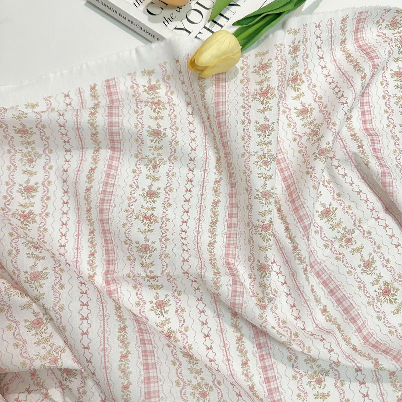 Vải Thô cotton in hoa, caro, sọc - may bộ, đầm, handmade, decor (dài 1m, khổ 1m45, vải cắt liền)