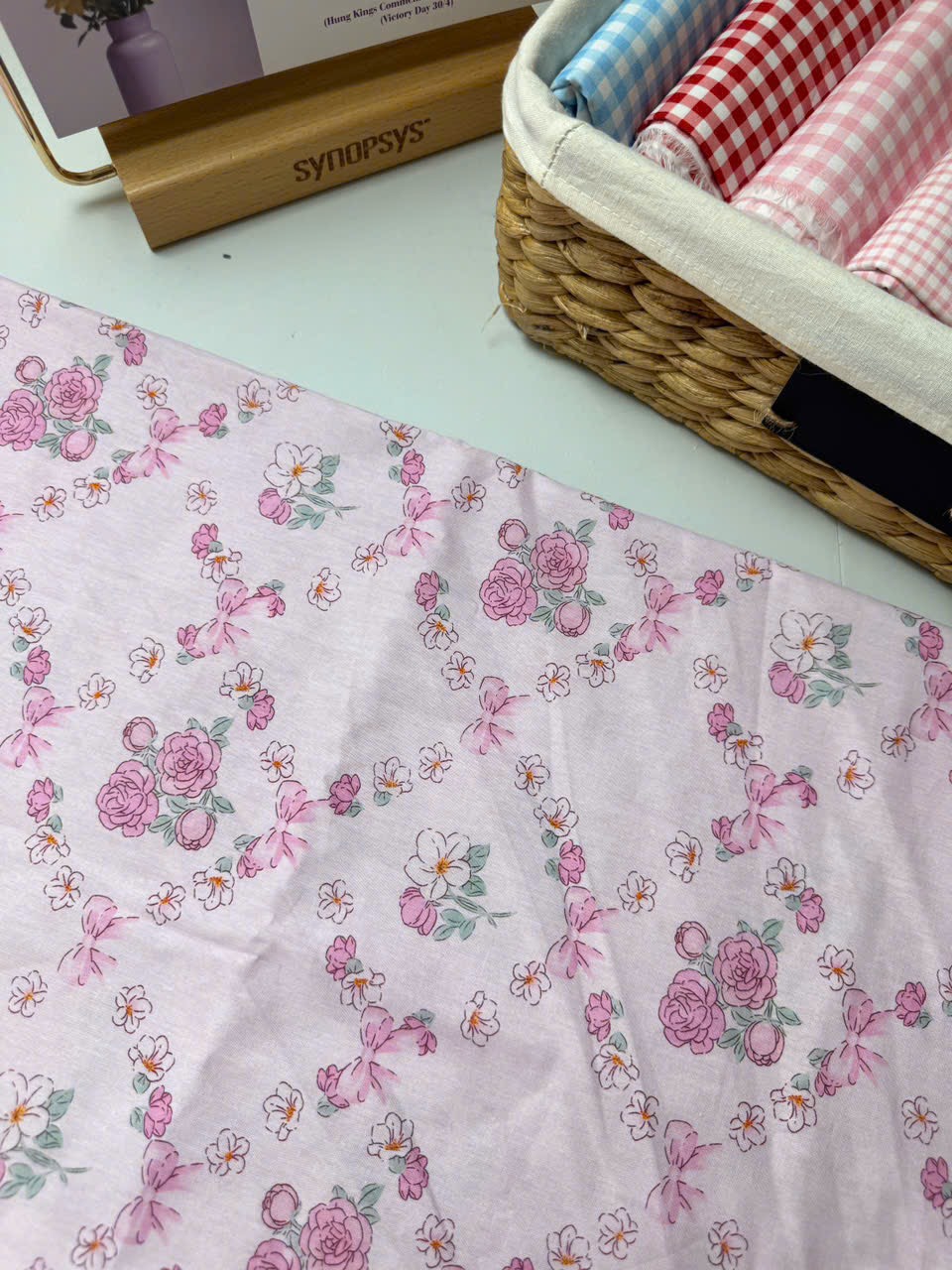 Vải Thô cotton in hoa, caro, sọc - may bộ, đầm, handmade, decor (dài 1m, khổ 1m45, vải cắt liền)