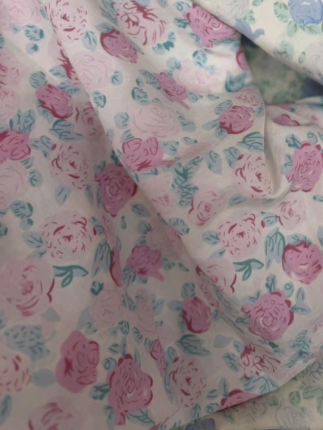 Vải Cotton hàn (đũi lạnh) in hoa, hình cute - may bộ, đầm, handmade, decor (dài 1m, khổ 1m6, vải cắt liền)