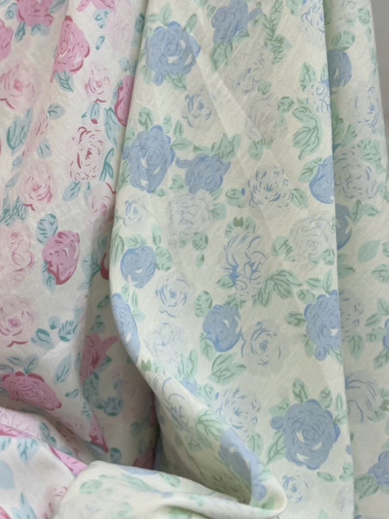 Vải Cotton hàn (đũi lạnh) in hoa, hình cute - may bộ, đầm, handmade, decor (dài 1m, khổ 1m6, vải cắt liền)