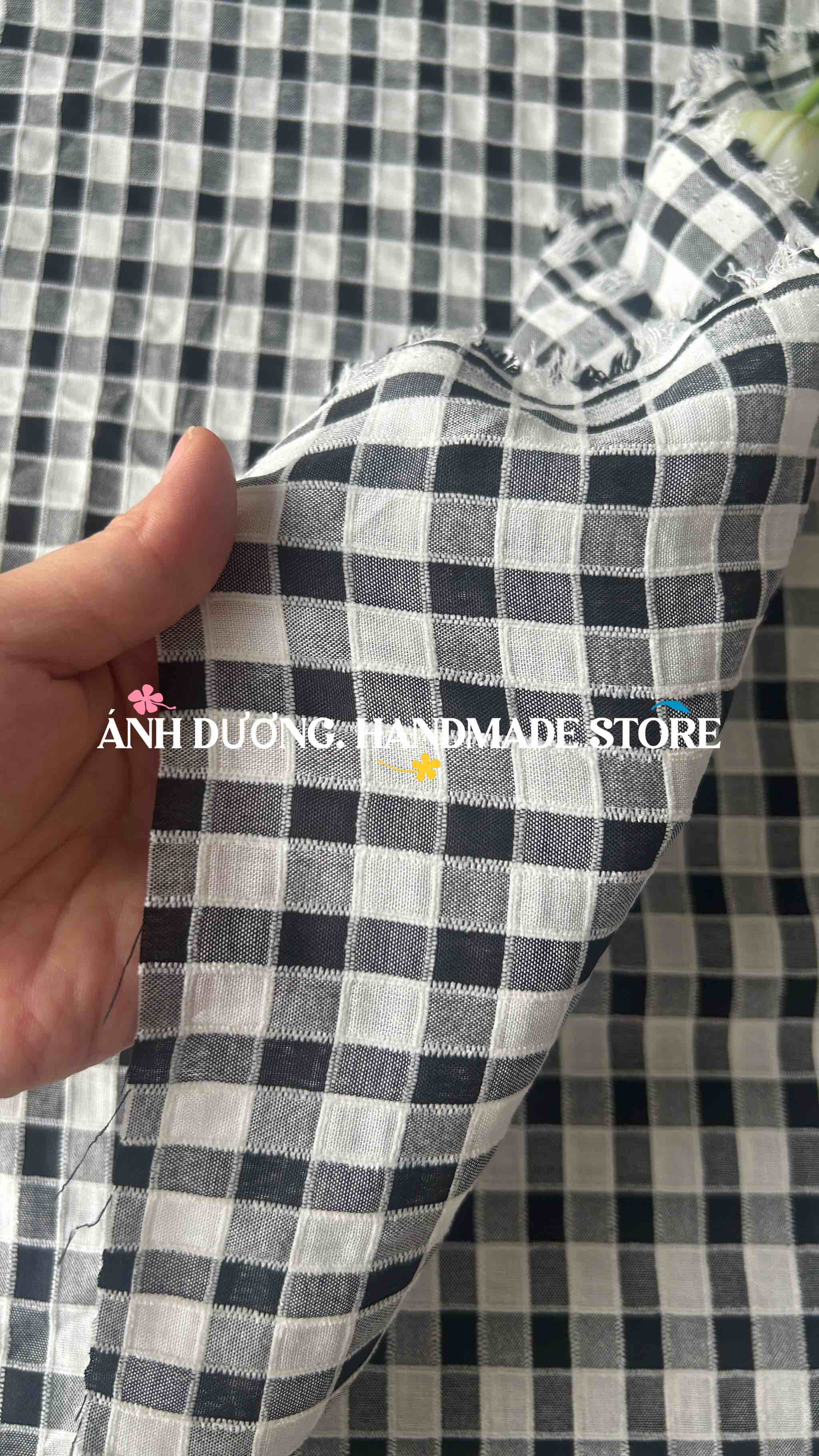 Vải cotton nhung (SLx0.5m khổ 1.5m) caro 8li, cotton thô thoáng khí và dễ chịu