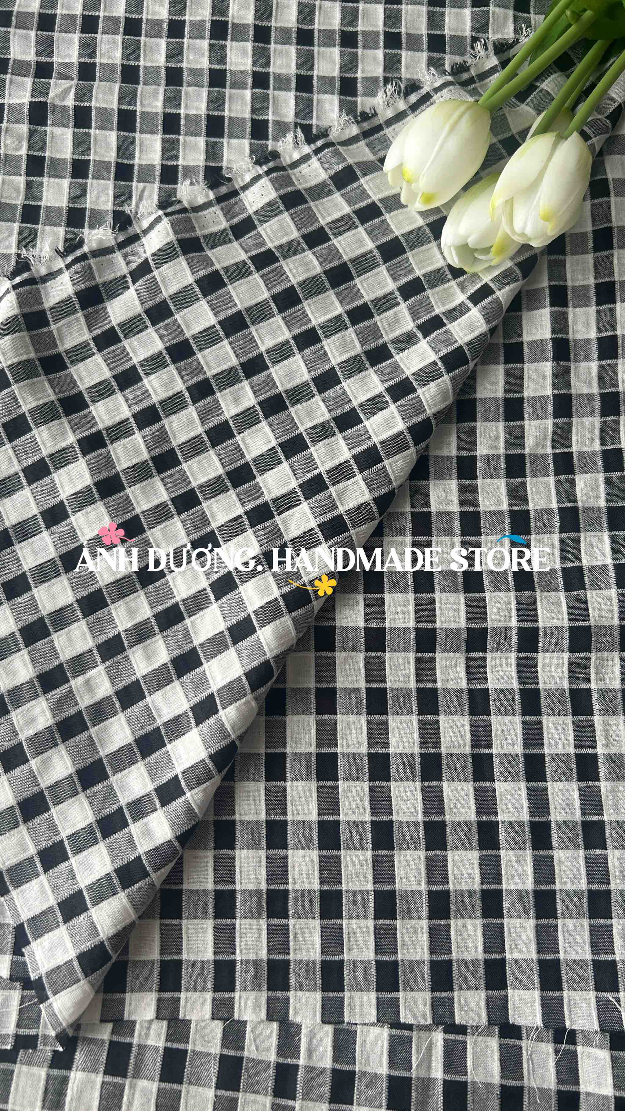 Vải cotton nhung (SLx0.5m khổ 1.5m) caro 8li, cotton thô thoáng khí và dễ chịu