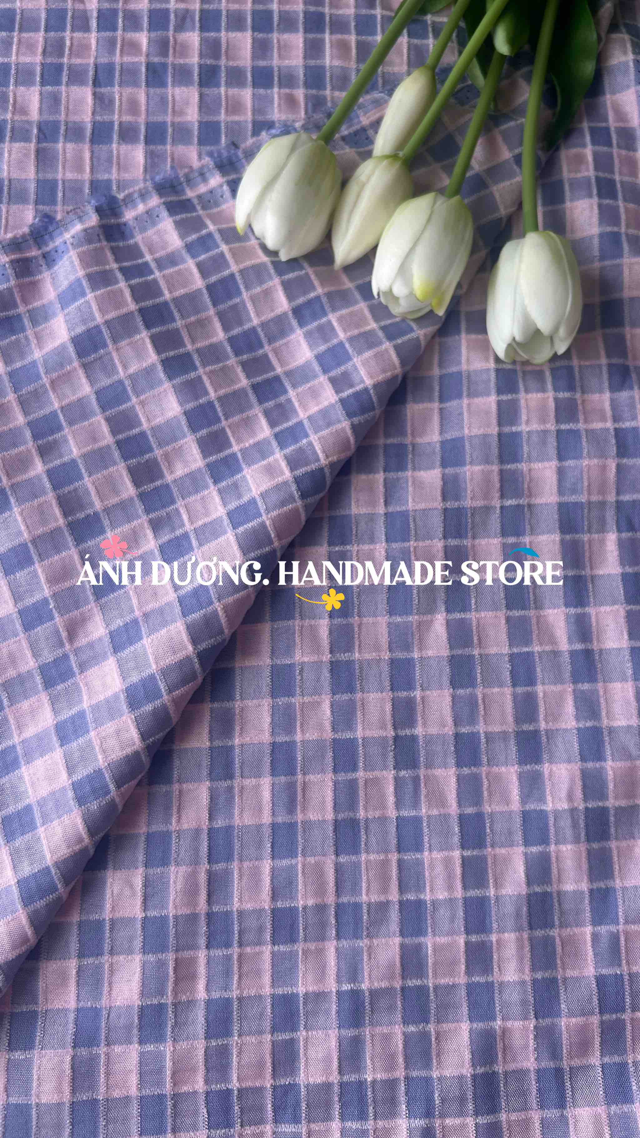 Vải cotton nhung (SLx0.5m khổ 1.5m) caro 8li, cotton thô thoáng khí và dễ chịu