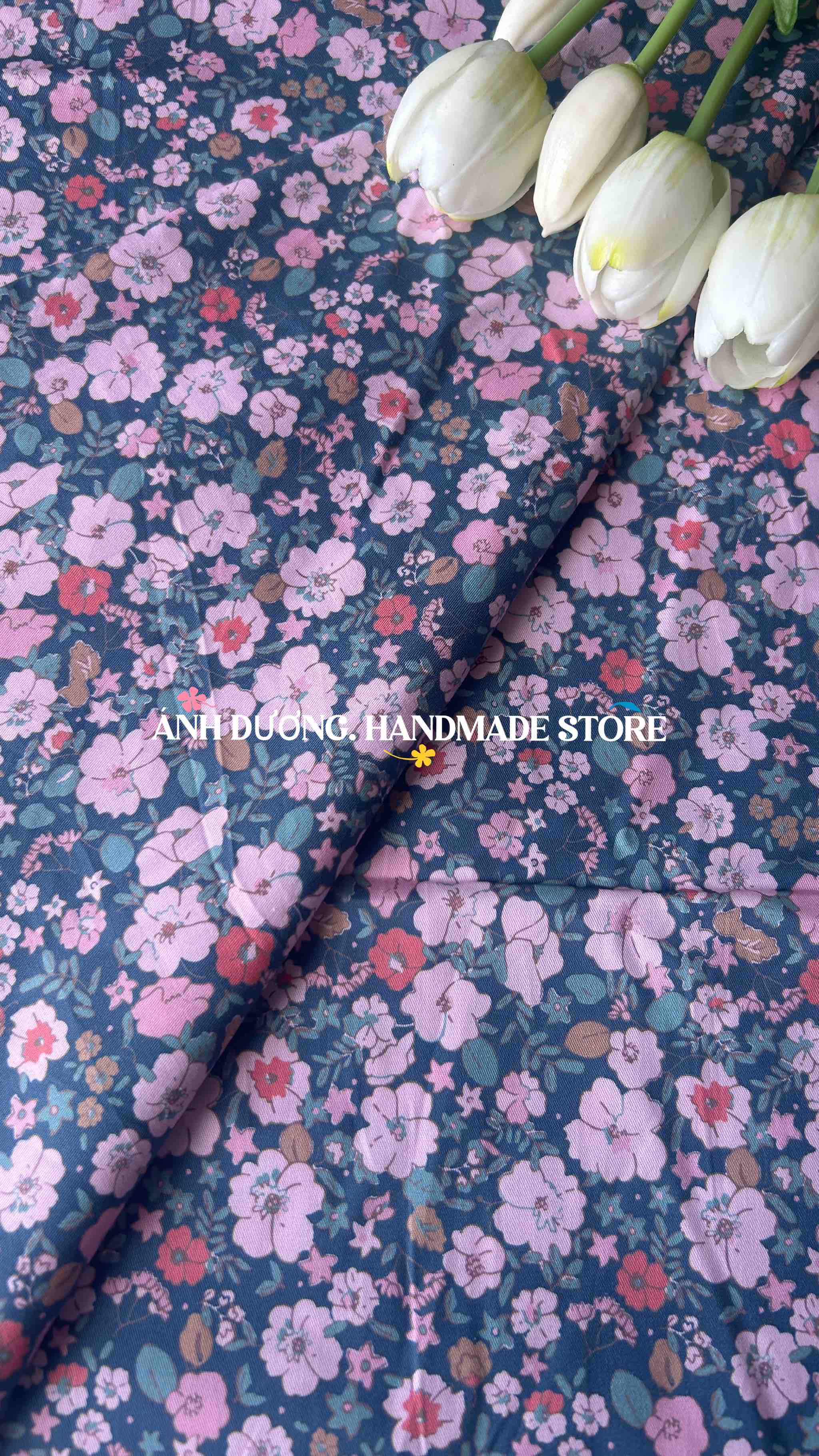 Vải thô cotton (SLx0.5m khổ 1.45m) kate lụa 3D họa tiết in hoa nhí phong phú, đa dạng, bắt mắt.
