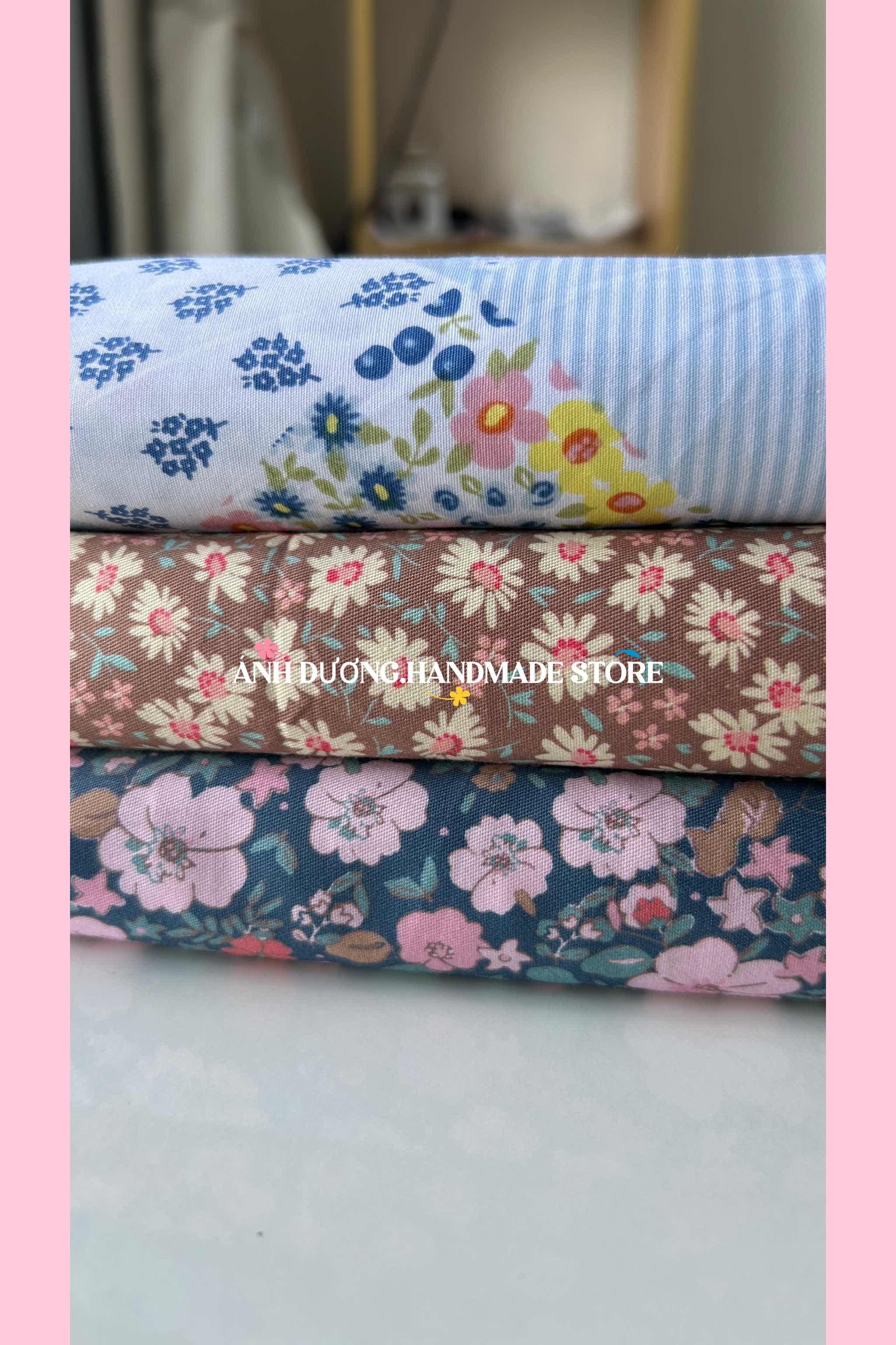 Vải thô cotton (SLx0.5m khổ 1.45m) kate lụa 3D họa tiết in hoa nhí phong phú, đa dạng, bắt mắt.
