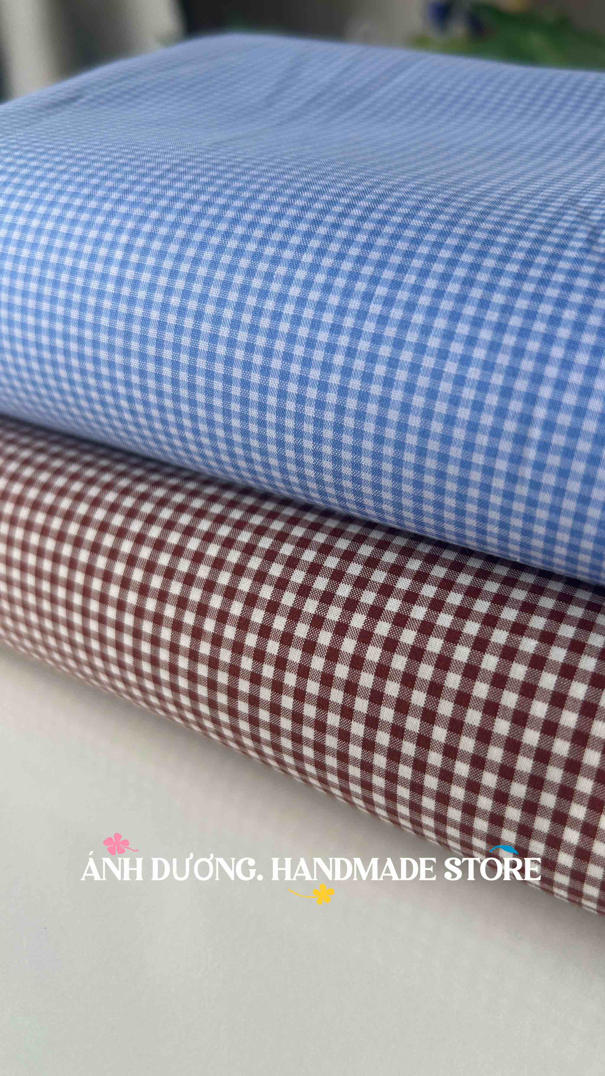 Vải cotton (SLx0.5m khổ 1.4m) kate caro in hình rõ nét, màu sắc rực rỡ, thấm hút tốt.