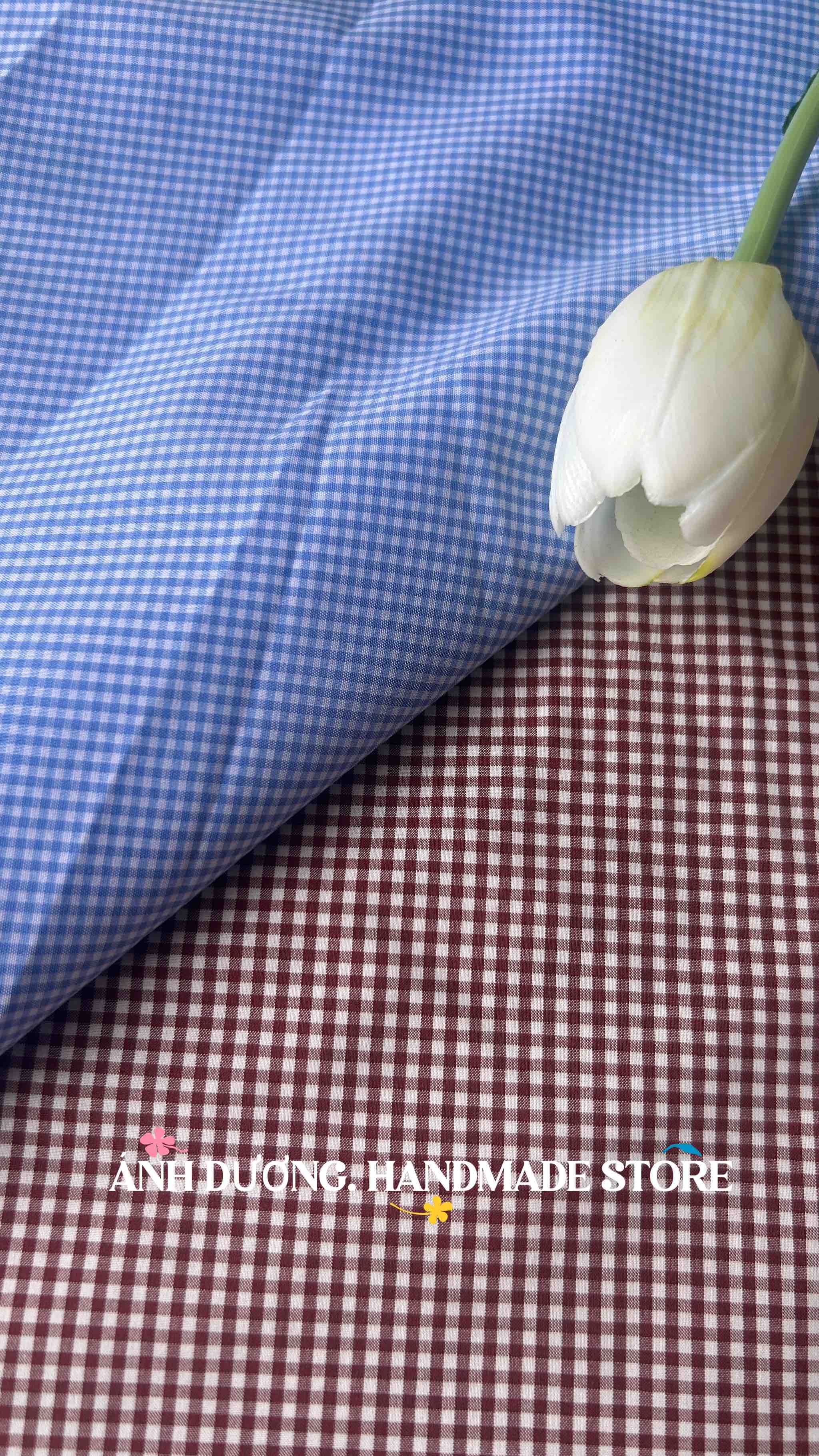 Vải cotton (SLx0.5m khổ 1.4m) kate caro in hình rõ nét, màu sắc rực rỡ, thấm hút tốt.